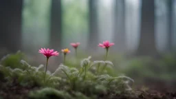 mini flower in the forest,fog,low light, close-up, blurred background, Canon EOS KissX4 EF50mm f/1.8ii 1/200s f/2,5 ISO400 50mmFL LR5,6