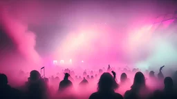 Concert, show, crowd in the fog, loghts, pink, laser