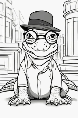 Outline art for cute coloring pages with crocodile with glasses, full body, white background, sketch style, only use outline, clean line art, no shadows and clear and well outlined.