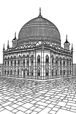 Coloring page, attractive picture, Al-Aqsa Mosque, clear thick line, blank pictures of colors, white background, black and white