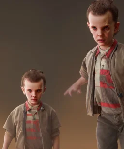 Stranger things, eleven toddler, full body, dramatic lighting, hyper realistic