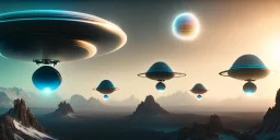 extra-terrestrial, 8K, photo realistic, highly detailed, lught ufo, light colors