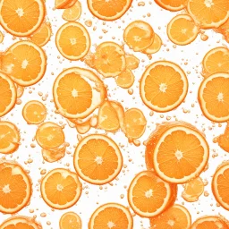 orange in water drops, transparent background