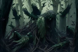 All the dead trees and bushes in the forest are suicides or those who squandered their fortune. The harpies continuously fed on the leaves of the bushes, bringing unbearable pain to sinful souls.