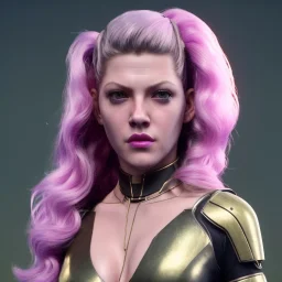 Actress, young Katheryn Winnick, android woman, gold tees, circuits in face, glow painted face, shaved hair, ghost in the shell, leather coat, elastic bodysuit, cyber punk, neon, army, bamboo, blood, portrait, gradient background, unreal engine 5, soft color, 16 bit, god lights, ray tracing, RTX, lumen lighting, ultra deatail, volumetric lighting, 3d, finely drawn, hd.