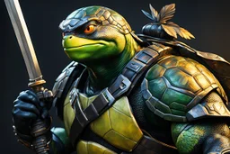 Michelangelo in 8k live anime artstyle, Turtles, black ronin custom, TMNT them , dynamic pose, intricate details, highly detailed, high details, detailed portrait, masterpiece,ultra detailed, ultra quality