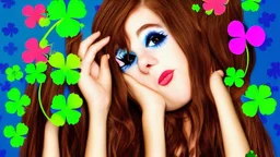 rave poster with Four-leaf clover girl with brown hair and catears