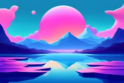 a large body of water with mountains in the background, inspired by Beeple, minimalism, sun rises between two mountains, colorful ravine, moon rising, mobile wallpaper, beautiful composition 3 - d 4 k, beautiful iphone wallpaper, a round minimalist behind, the middle of a