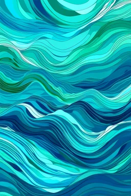 An abstract design inspired by the ocean waves, using shades of blue and green