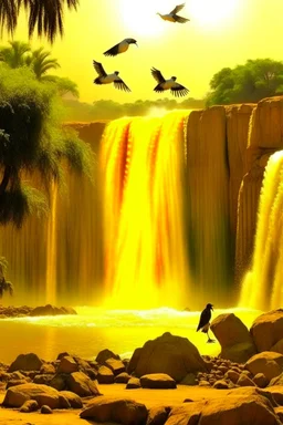 Sudan, waterfall, birds and hot sun