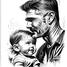 Fathersday illustration, real art, design, realistic, high quality, black and white