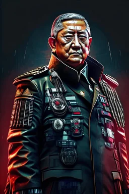 Susilo bambang Yudhoyono former president of Republic Indonesia in militiary cyberpunk style