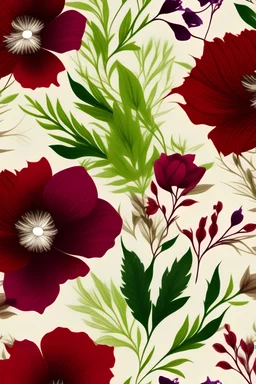 Rustic Neutral Boho red and purple flowers and green leaves image