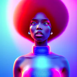 afro black woman teenager, few freckles, padded coat, retro futuristic, latex dress, gradient color, BLUE, PINK, CYAN, neon, insanely detailed, 16k resolution, perfect eyes, cinematic smooth, intricate detail