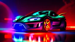 alien tech sports car, unusual neon lighting, high velocity, 64k, dystopian, vray