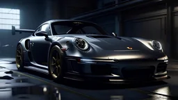 A carbon fiber Porche 911 gt2, unreal 5, hyperrealistic, realistic, photorealistic, dynamic lighting, highly detailed, cinematic landscape, studio landscape, studio lighting