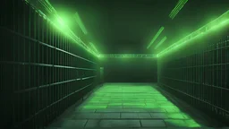 modern prison. Detailed. Rendered in Unity. green lighting