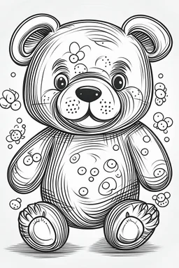 Outline art for coloring page, RADICAL HAPPY TEDDY BEAR, coloring page, white background, Sketch style, only use outline, clean line art, white background, no shadows, no shading, no color, clear