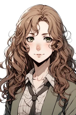 Tokyo revengers girl character with long curly brown hair with brown eyes and fair skin
