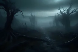 dark of a nightmare ten miles high and six foot deep, hyper photorealistic, hyper detailed dark art color, high resolution, fog, octane render, tilt shift, HDRI Environment