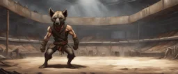 anthro hyena pit fighter inside an arena, post-apocalyptic, concept art