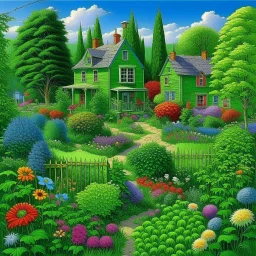 A garden in a small green town painted by Frank Wilson