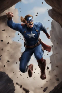 Create a picture of captain america falling from the skye to a pit animated