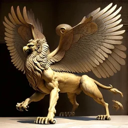 A beautiful Griffin Achaemenid with big and strong wings in flight with four foot