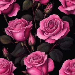 rosas de color rosa rosas pintadas al óleo con tallos largos, gótico, muro oscuro