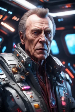 spray paint and pen outline, really macho pimp Christopher Walken orc wolf captain that go hard sitting in space station cockpit , in front of space portal dimensional glittering device, bokeh like f/0.8, tilt-shift lens 8k, high detail, smooth render, down-light, unreal engine, prize winning