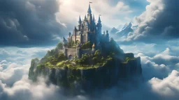 An enchanted fortress floating in the clouds, showcasing the fantastical elements that contribute to the creation of a powerful and magical empire. High quality, 8K, highly detailed hand and fingers, eyes and lips