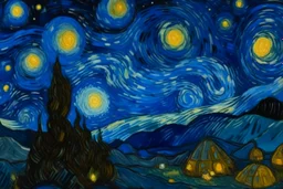 A bluish black space station with asteroids and meteors in outer space painted by Vincent van Gogh