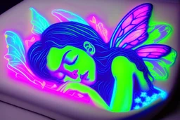 black light art neon colors cute sleeping fairy