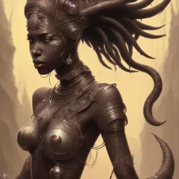 sango fantasy, fantasy magic, intricate, sharp focus, illustration, highly detailed, digital painting, concept art, matte, masterpiece head sexy lady body black African beauty space lady black spider skin African space night