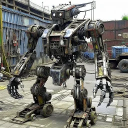 trash mech suit, human-sized, made of scrap metal, small