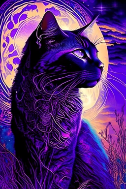 majestic cat, psychedelic, violet tones, fantasySeloi- The Witch’s Imp Once upon a time, in the heart of Botswana, lived a little girl named Seloi. She was ten years old and full of curiosity, with a heart as big as the African sky. Seloi lived in the bustling city of Gaborone with her parents, but she always looked forward to her annual visit to her grandmother's village deep in rural Botswana. This year, Seloi's excitement was palpable. Her parents packed up the car with snacks, water bottles,