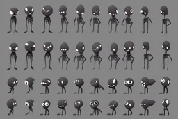 make a bunch of simple spooky and cute cartoon characters with bodies arms, and legs I could draw and make them all different