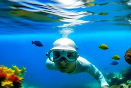 white,background,looking,through,ahole,a,seeing,someone,snorkelling,underwater,with,tropical,fish]