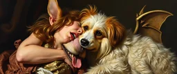 master oil painting by Rembrandt, good afternoon bitch scary hot seductive toothfairy, and her toothfairy dog