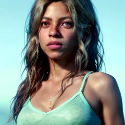 Shakira, 40 years old, artist, Realistic image, waist up portrait. perfect eyes, glow, circle iris. concept art, smooth, unreal engine 5, god lights, ray tracing, RTX, lumen lighting, ultra detail, volumetric lighting, 3d, finely drawn, high definition, 4k.