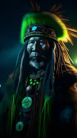 Greenlander shaman under nothern lights