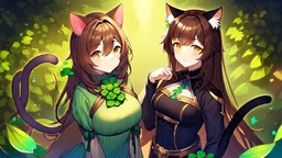 rave poster with Four-leaf clover girl with brown hair and cat ears