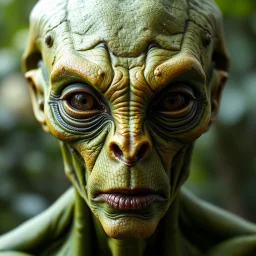 Organic with a biological mad skin texture of an alien face an animal look without nose