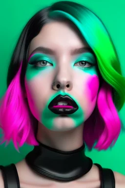 Mint girl face with rubber effect in all face with fuxia rubber effect hair and black lips