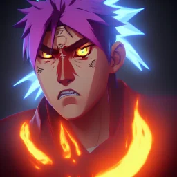 portrait of naruto, fire eyes, ultimate power, beast mode,cyberpunk effect,