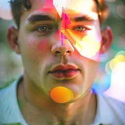 double exposure photography of man and the spectacular colourful nature, clean sharp focus, on white background