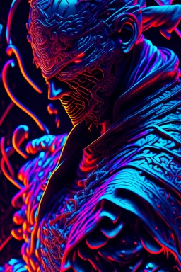 blacklight reactive 3d 8k hd :: ninja warrior :: by stephen king, crazy, dark fantasy, intricate detailed masterpiece, ray tracing:: cinematic 4D::
