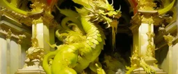 A yellow temple with an angelic dragon painted by John Singer Sargent