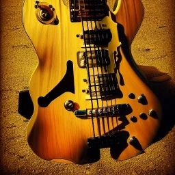 Guitar,sunlit, award winning, masterpiece, futuristic, realistic , steampunk