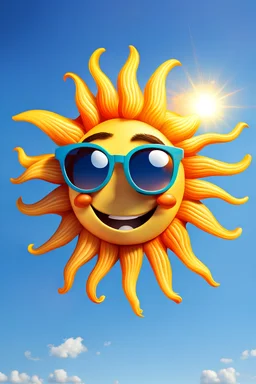 Happy SUN with glasses, blue sky background, insert Text "Sorry for staring but you look amazing"